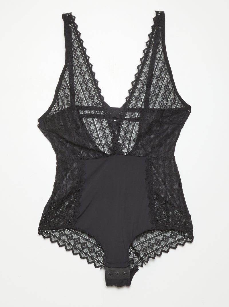 Body en dentelle et microfibre 'Envie de lingerie' noir - Kiabi