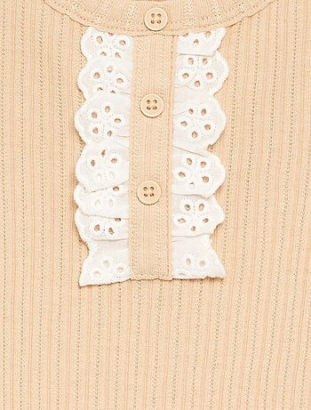 Body en maille côtelée avec broderie anglaise