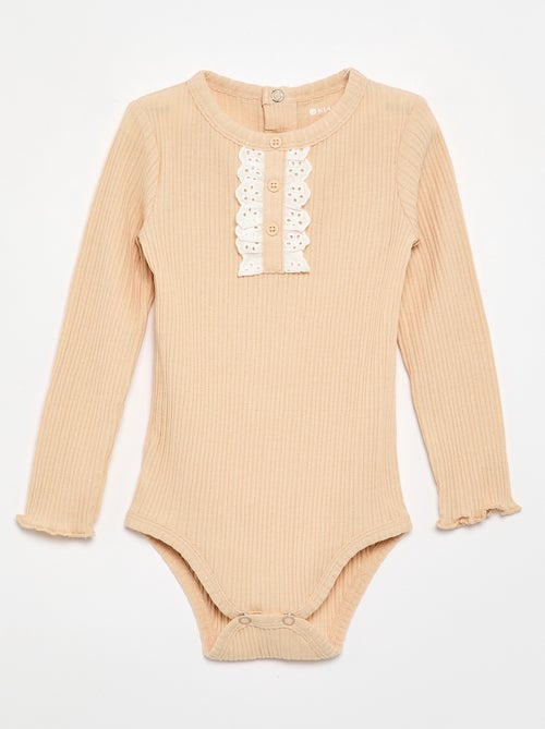 Body en maille côtelée avec broderie anglaise - Kiabi