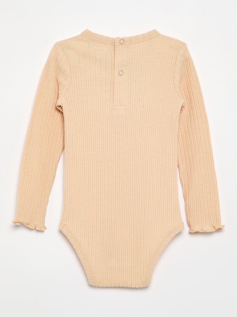 Body en maille côtelée avec broderie anglaise Beige - Kiabi