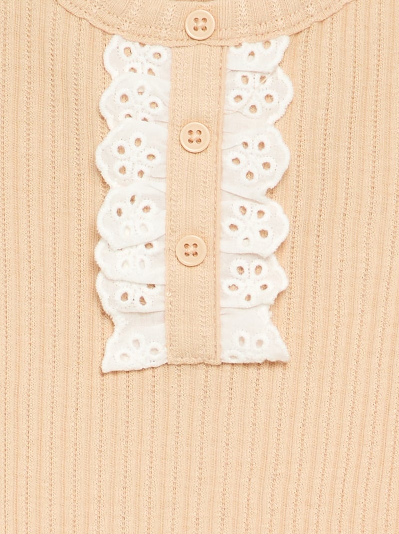 Body en maille côtelée avec broderie anglaise Beige - Kiabi