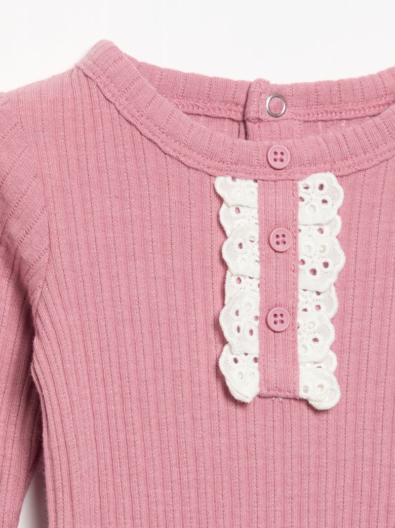 Body en maille côtelée avec broderie anglaise Rose - Kiabi