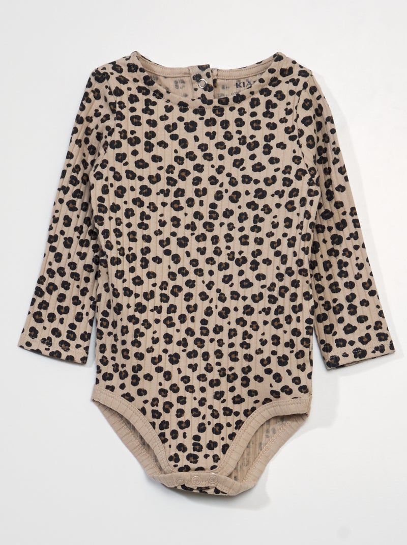 Body en maille côtelée avec imprimé Beige/marron - Kiabi
