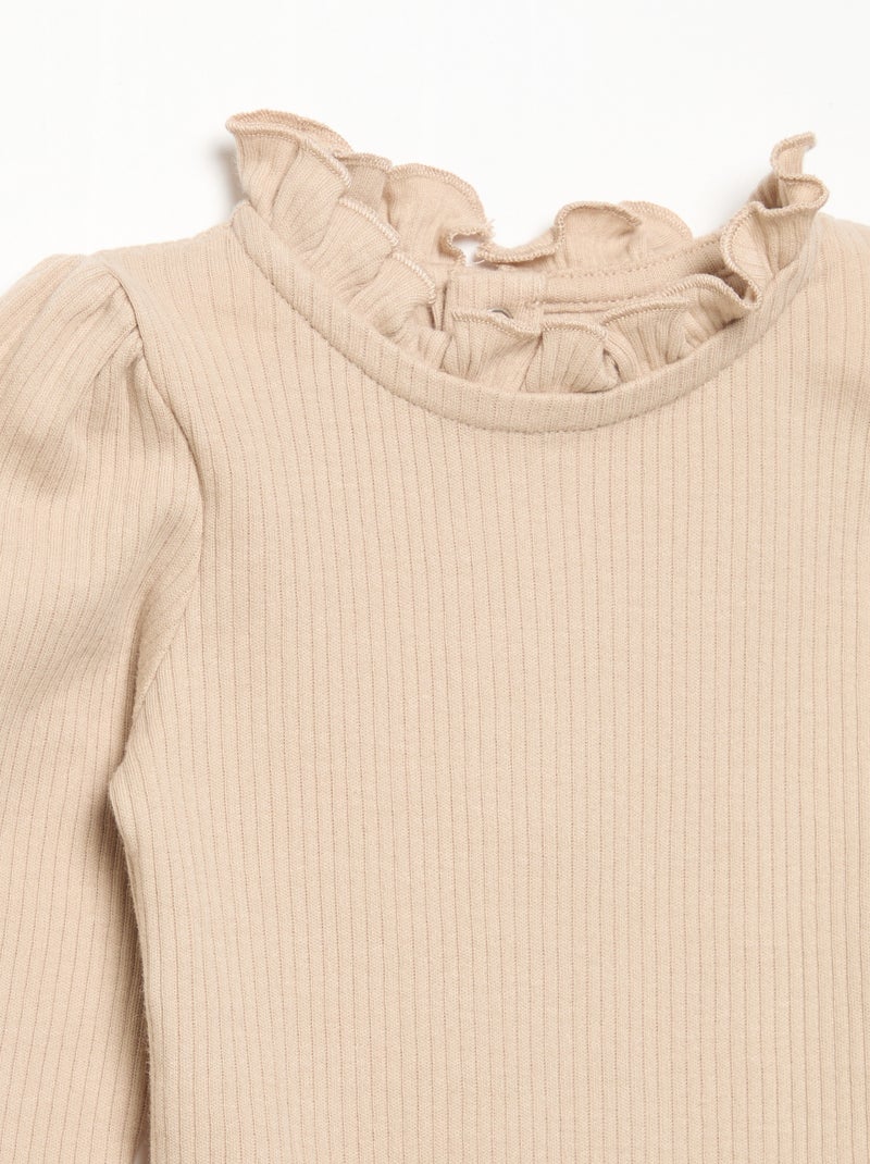 Body en maille côtelée et col fantaisie Beige - Kiabi