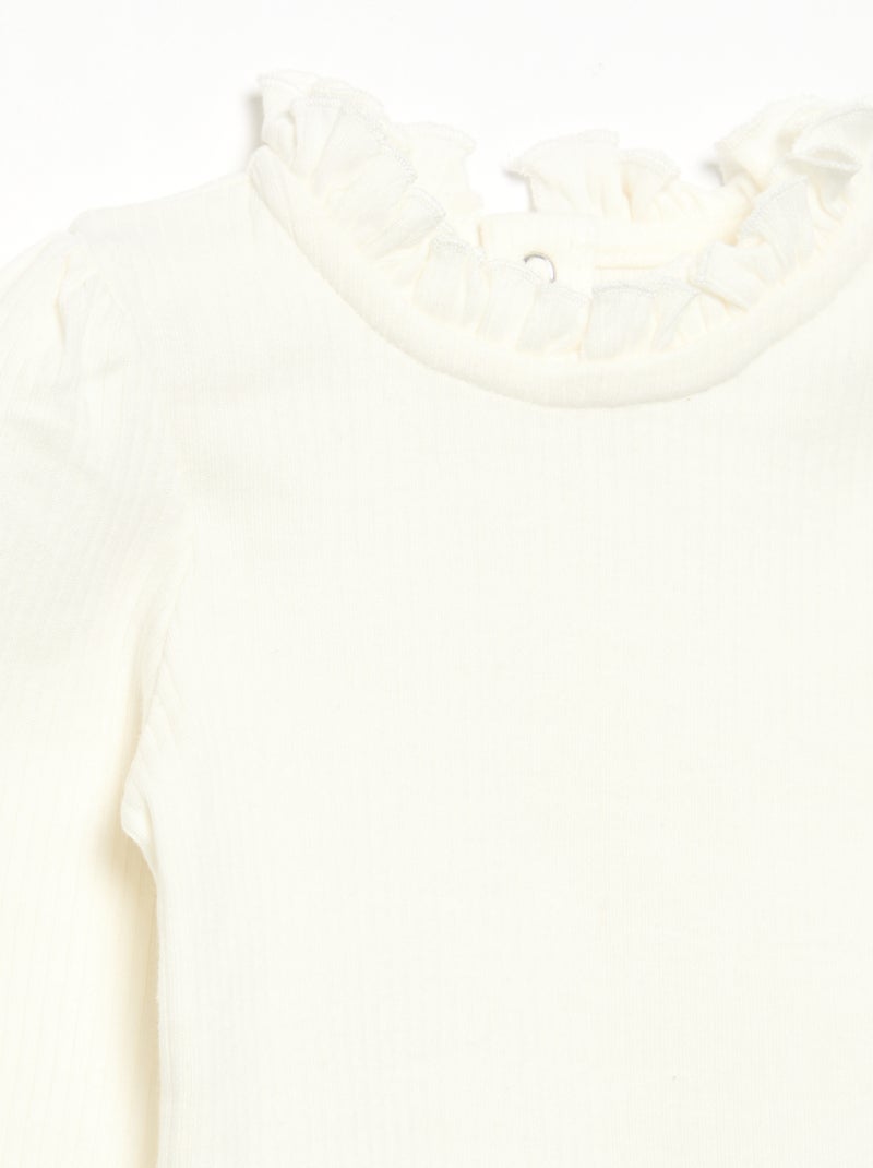 Body en maille côtelée et col fantaisie Blanc - Kiabi
