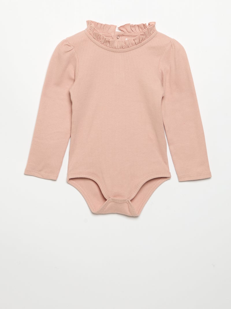 Body en maille côtelée et col fantaisie Rose - Kiabi