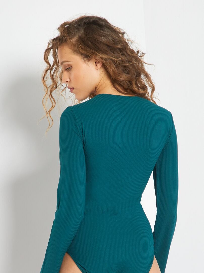 Body Manches Longues Maille Côtelée Fille - Encolure Ronde, Ouverture Pression, Matière Douce Stretch