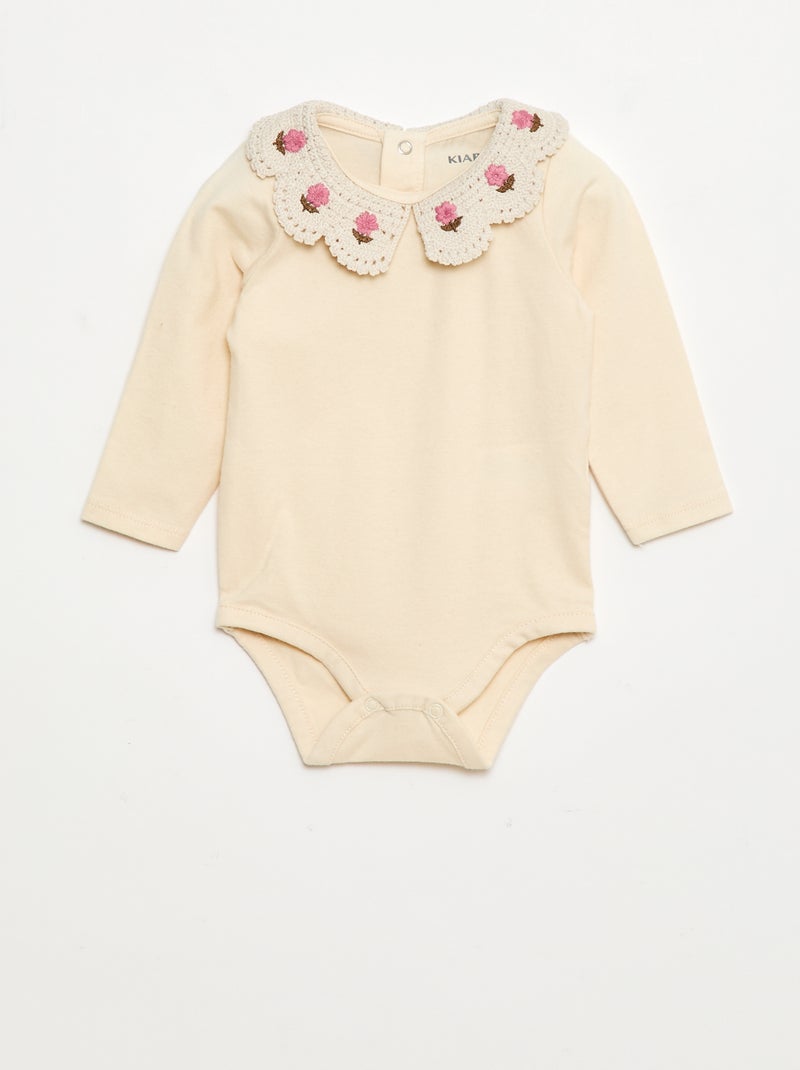 Body en maille jersey avec un col claudine brodé Blanc - Kiabi