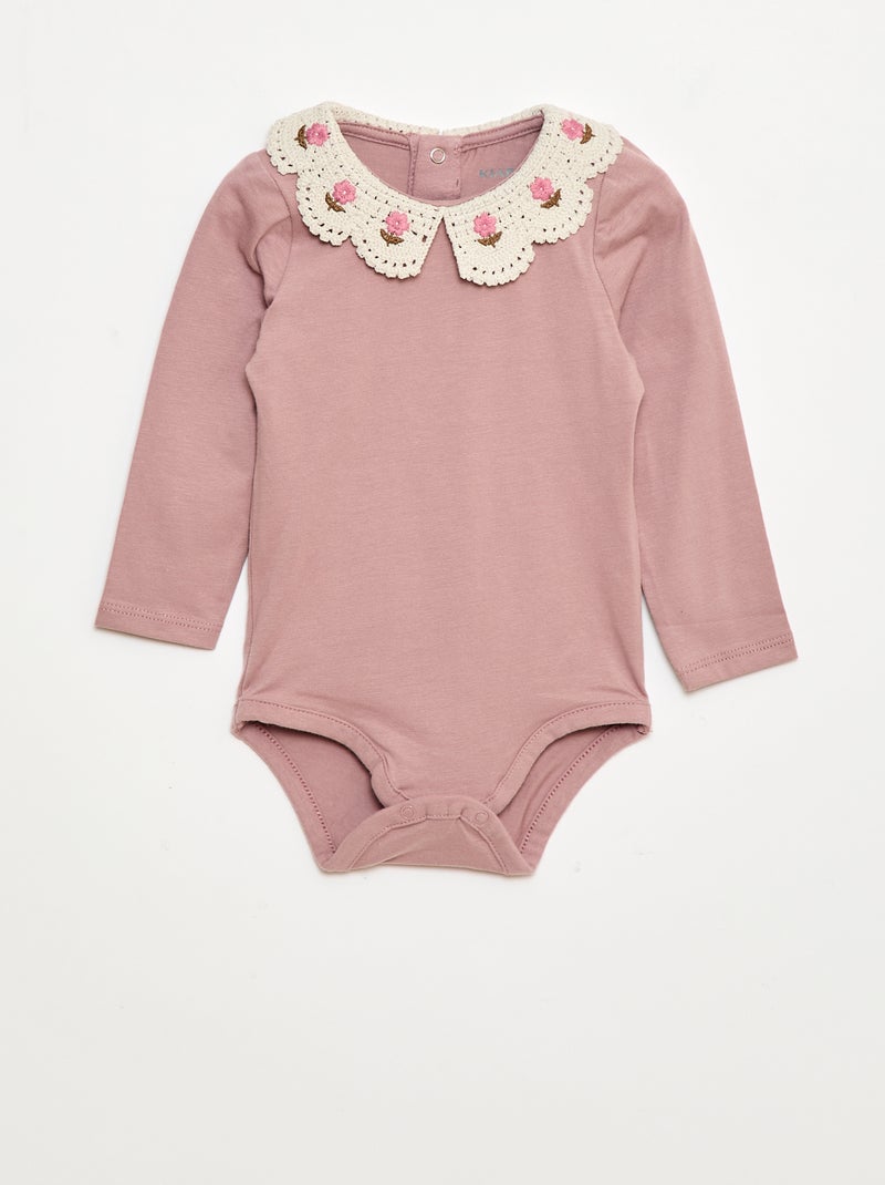 Body en maille jersey avec un col claudine brodé Rose - Kiabi