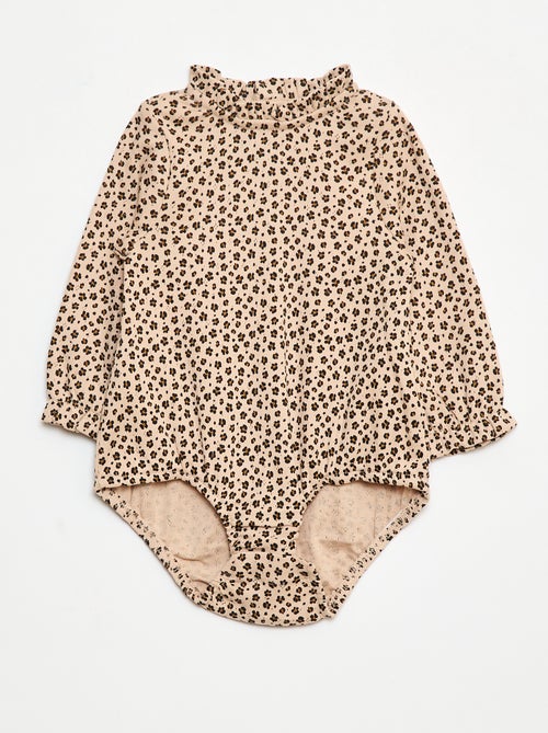 Body en maille pointelle avec col volanté et motif all over - Kiabi