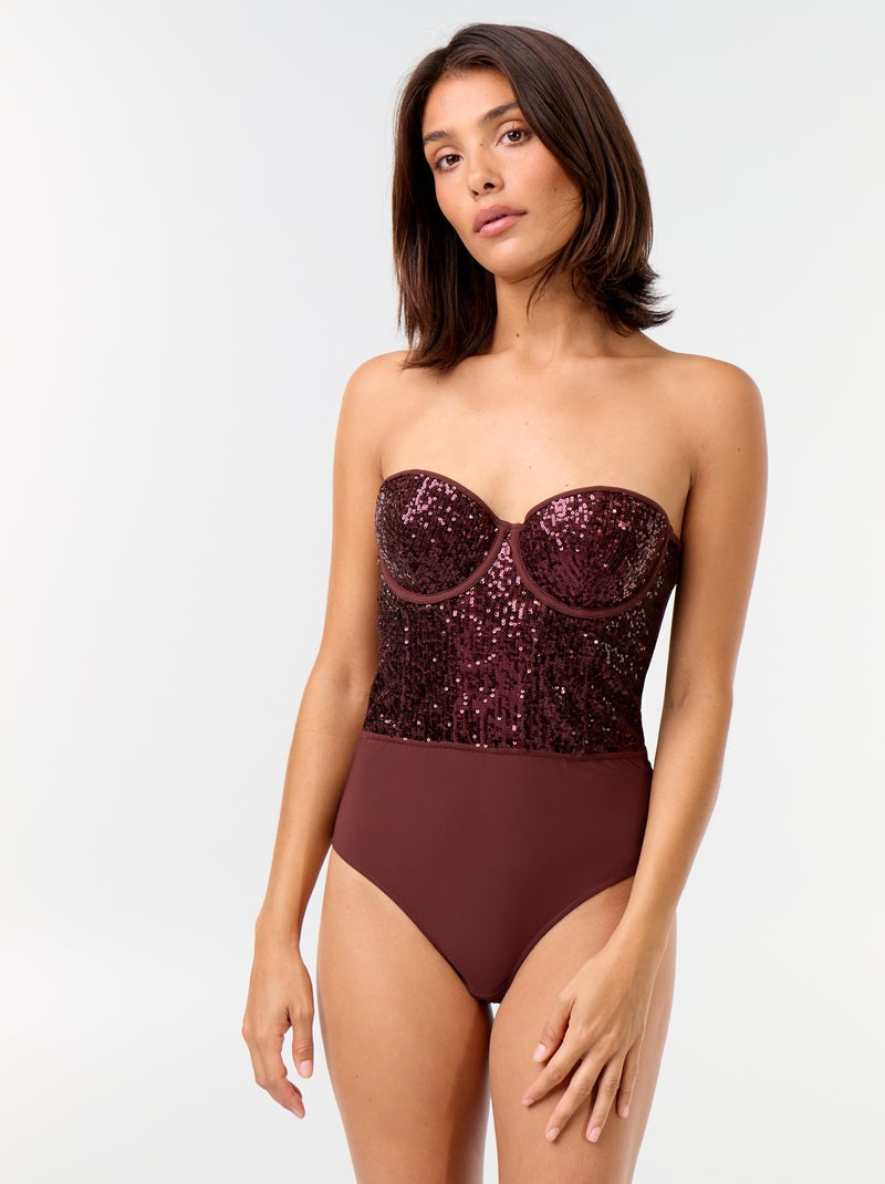 Body en microfibre et sequins Marron foncé - Kiabi