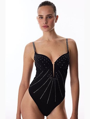 Body en satin à col v plongeant avec armatures penti