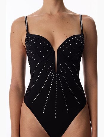 Body en satin à col v plongeant avec armatures penti