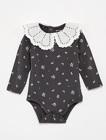 Body imprimé avec col claudine en broderie anglaise
