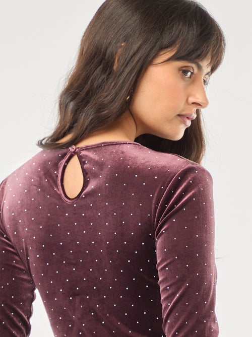 Body manches longues avec strass en velours - Kiabi