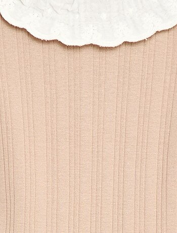 Body manches longues en maille côtelée col fantaisie