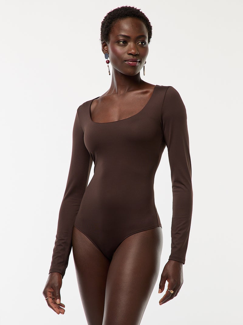 Body manches longues et col rond Marron - Kiabi