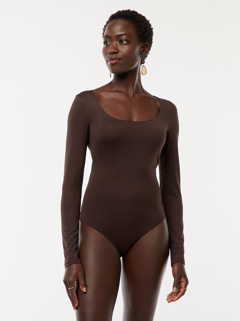 Body manches longues et col rond Marron - Kiabi