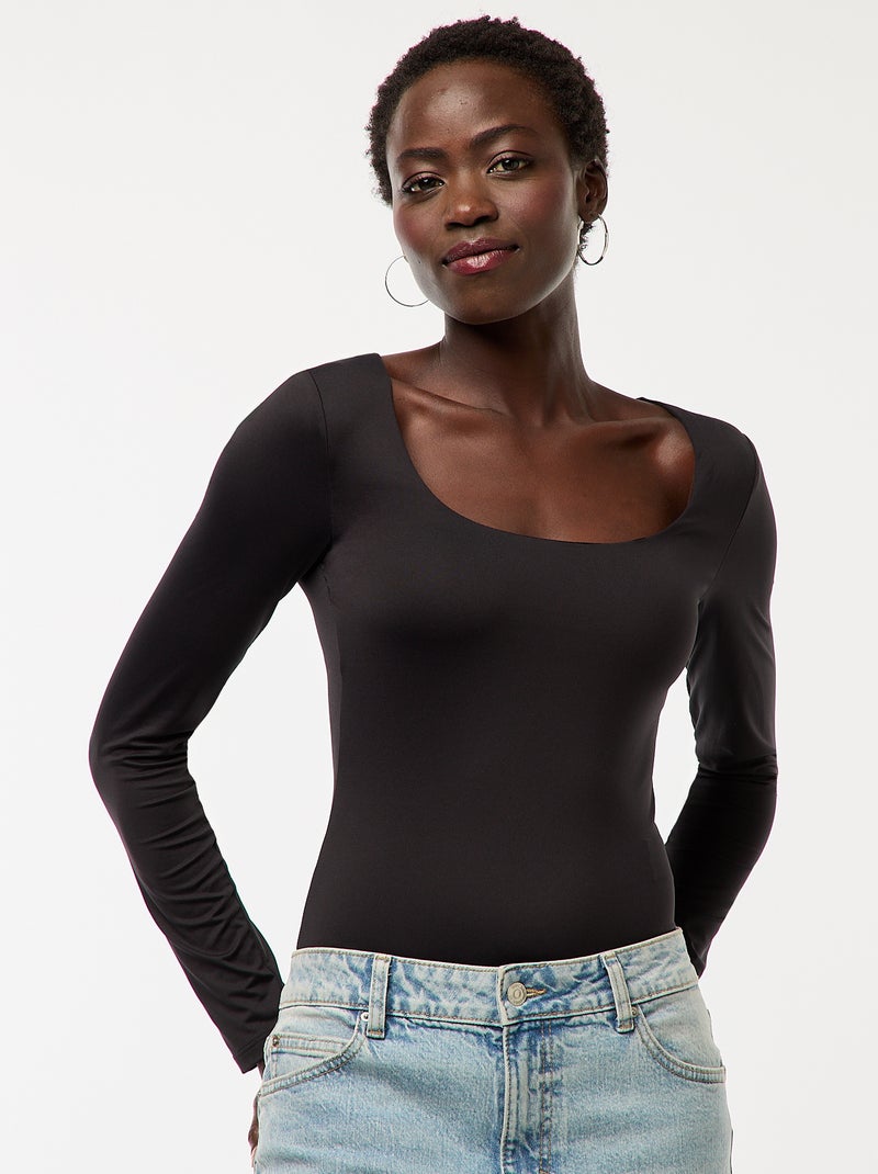 Body manches longues et col rond Noir - Kiabi