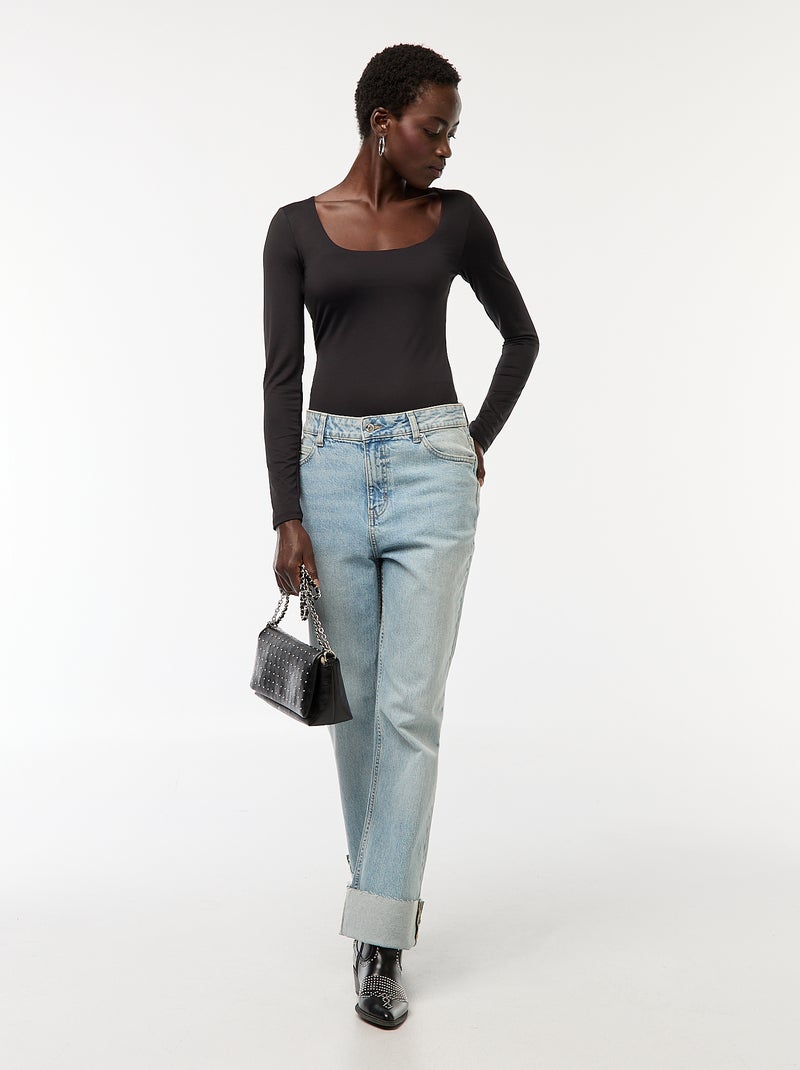 Body manches longues et col rond Noir - Kiabi