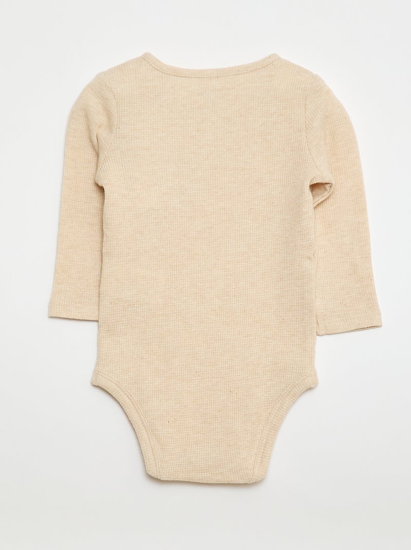 Body manches longues maille gaufrée Beige - Kiabi