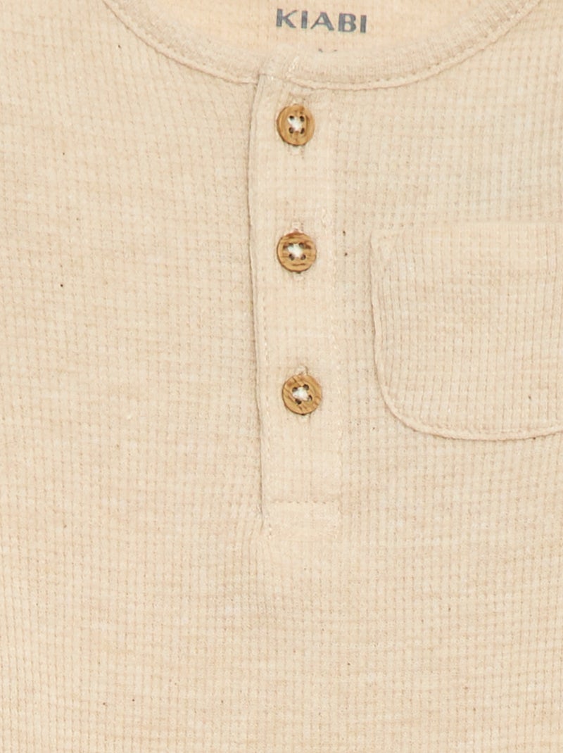 Body manches longues maille gaufrée Beige - Kiabi