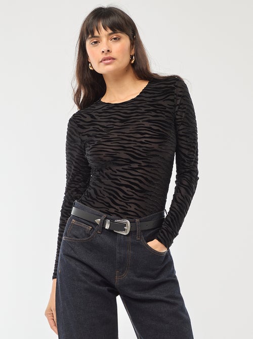 Body manches longues transparent flock zebre - Kiabi