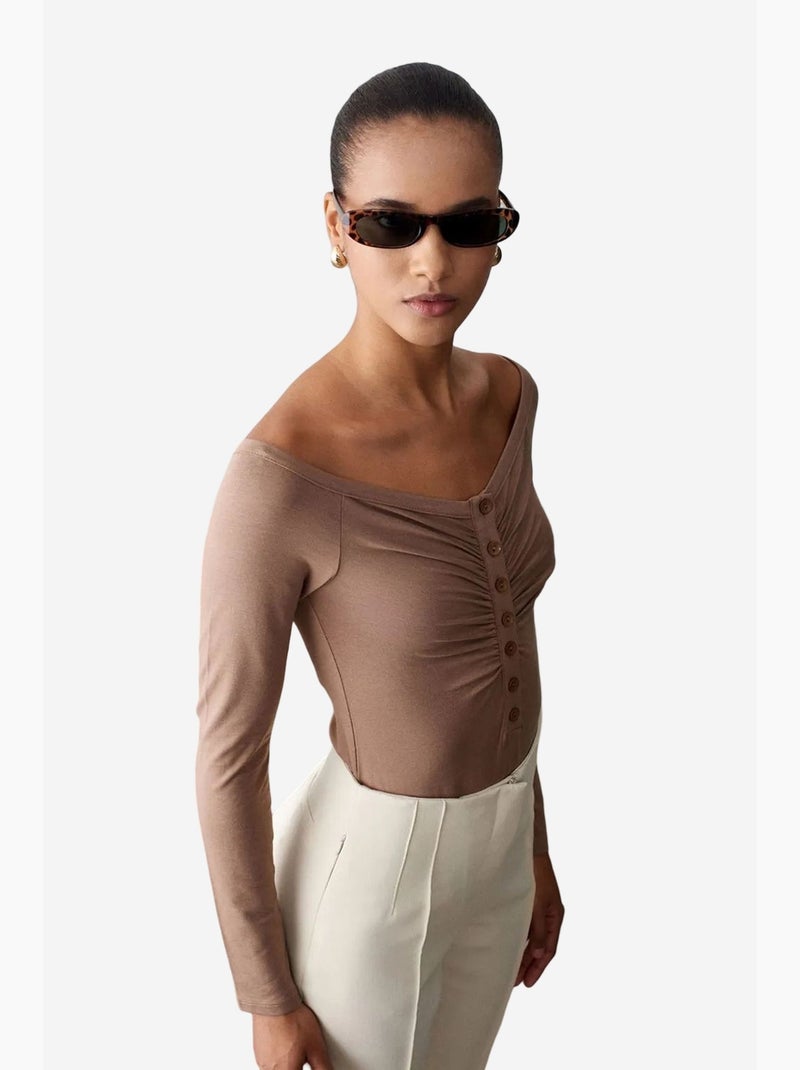 Body met boothals aansluitend dilvin Taupe - Kiabi