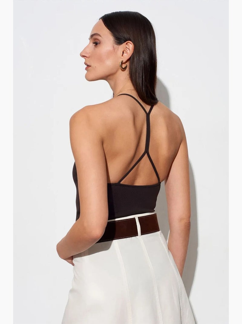 Body met cut-out halterhals aansluitend dilvin Donkerbruin - Kiabi