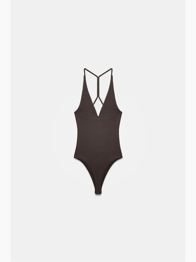 Body met cut-out halterhals aansluitend dilvin Donkerbruin - Kiabi