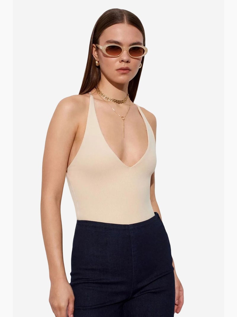 Body met cut-out halterhals aansluitend dilvin Klei-beige - Kiabi