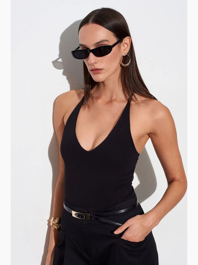 Body met cut-out halterhals aansluitend dilvin Zwart - Kiabi