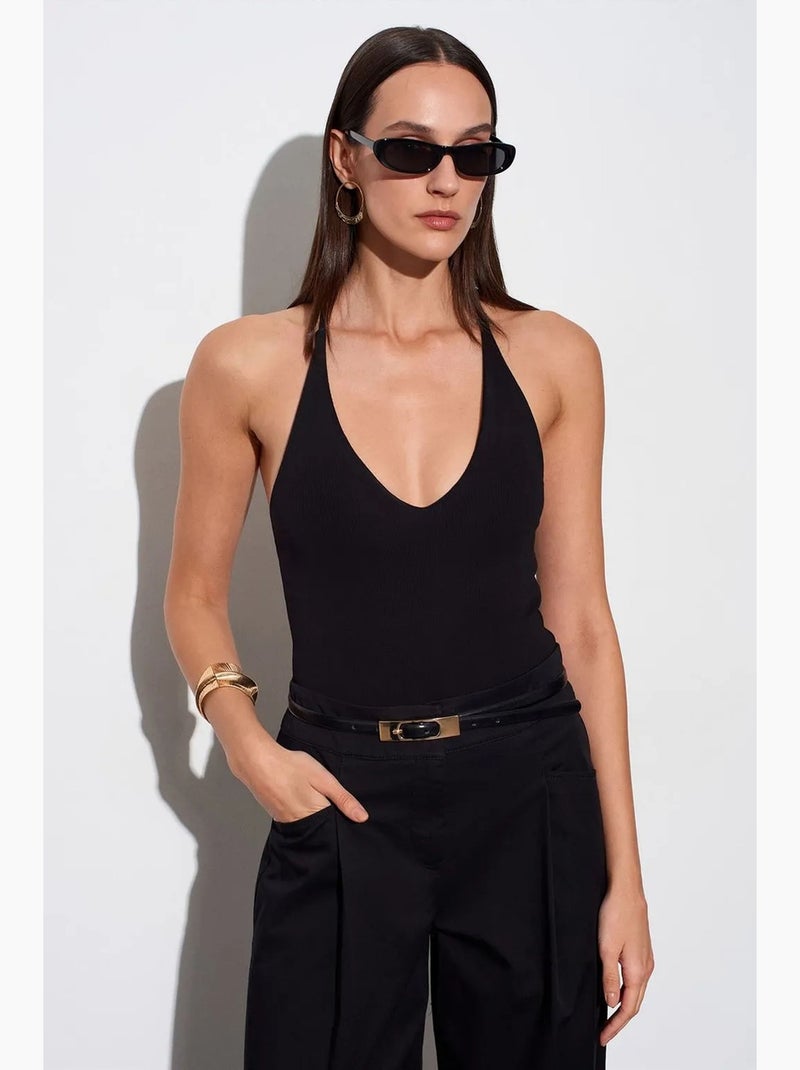 Body met cut-out halterhals aansluitend dilvin Zwart - Kiabi