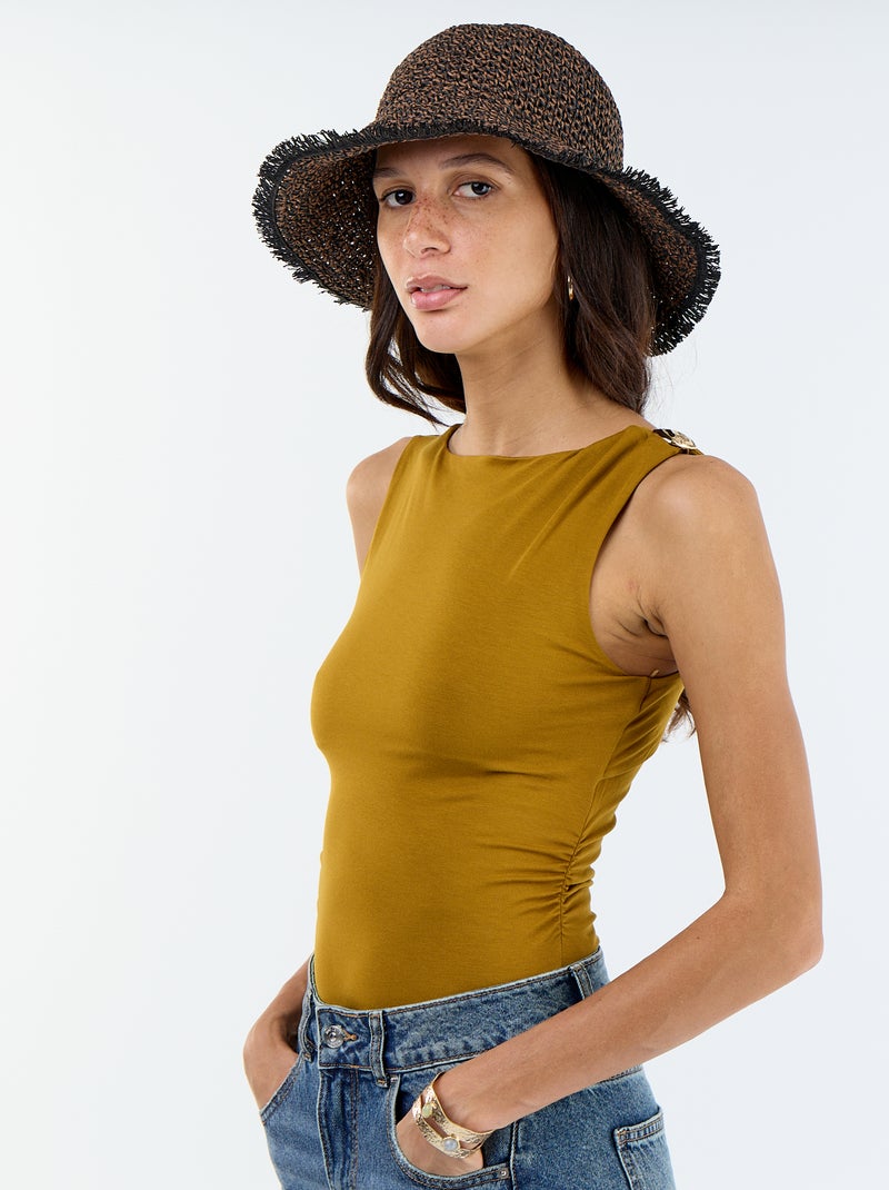 Body met diepe ruguitsnijding en goudkleurig detail Bruin - Kiabi