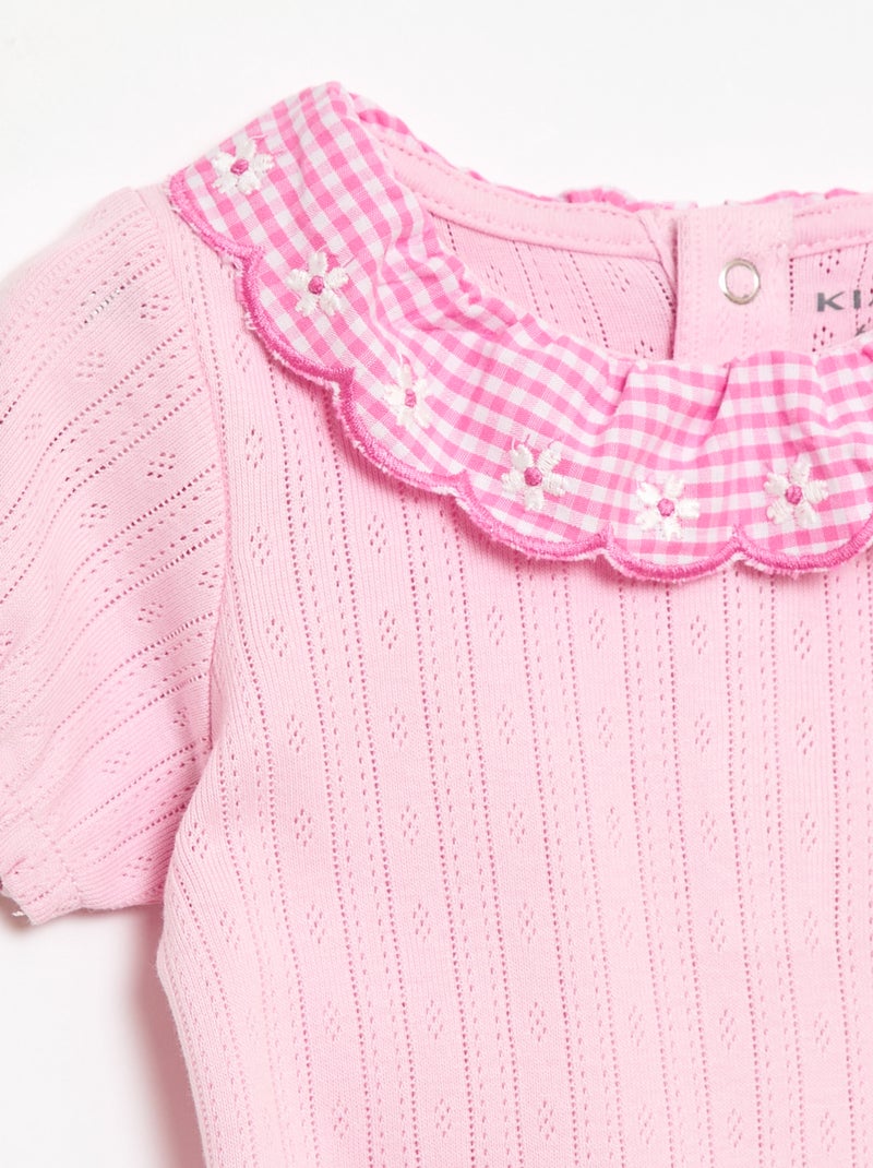 Body met kraagje met vichymotief Rose - Kiabi