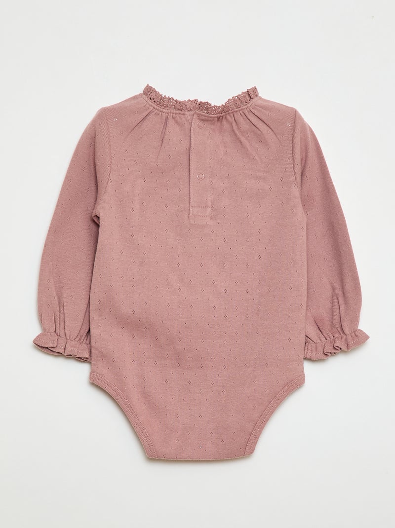 Body met lange mouwen van pointelle tricot Rose - Kiabi