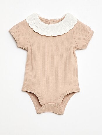 Body met lange mouwen van ribtricot en sierlijke kraag