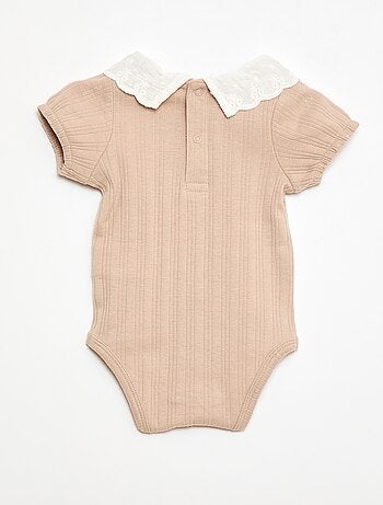 Body met lange mouwen van ribtricot en sierlijke kraag