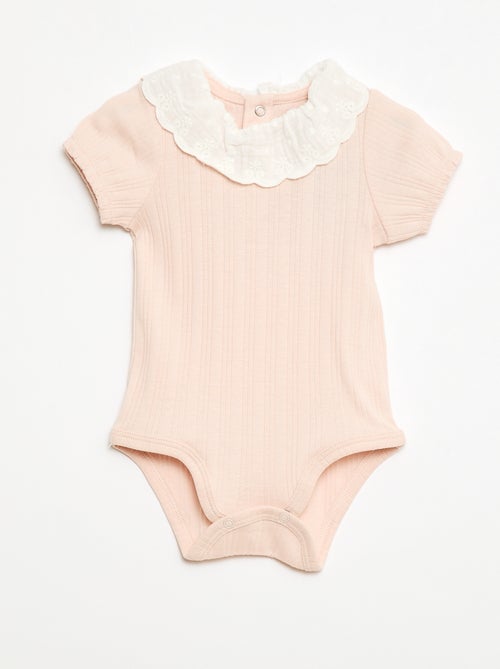 Body met lange mouwen van ribtricot en sierlijke kraag - Kiabi