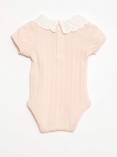 Body met lange mouwen van ribtricot en sierlijke kraag - Kiabi