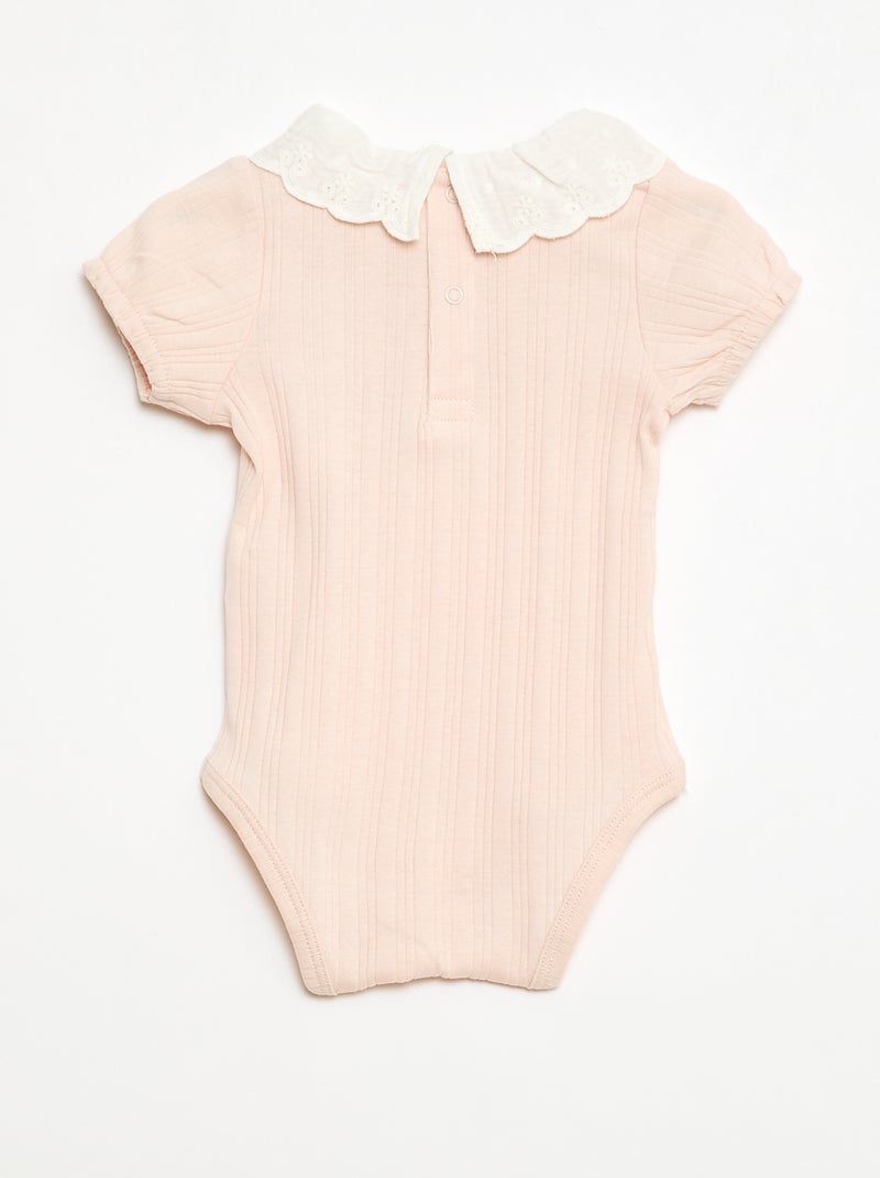 Body met lange mouwen van ribtricot en sierlijke kraag Rose - Kiabi