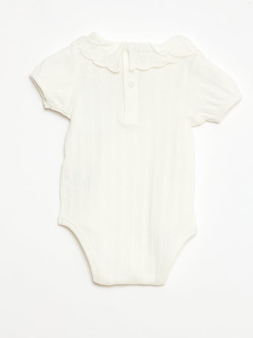 Body met lange mouwen van ribtricot en sierlijke kraag - Kiabi