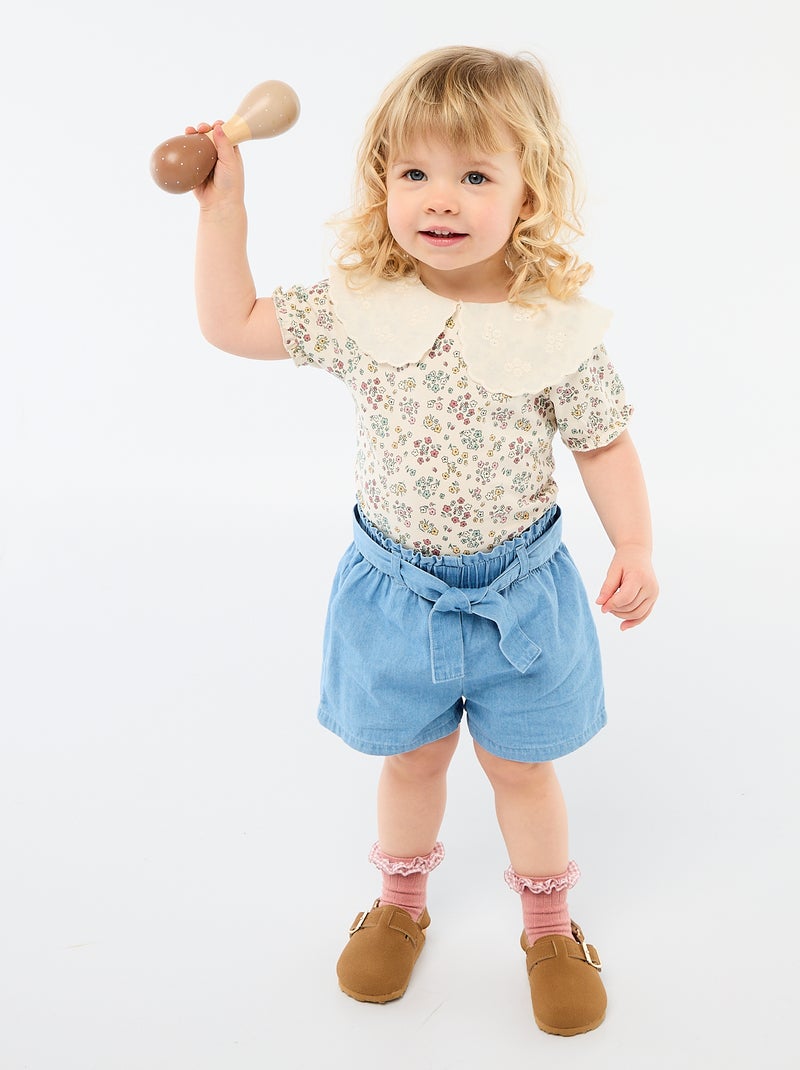 Body met Peter Pan-kraag en bloemenprint Wit - Kiabi