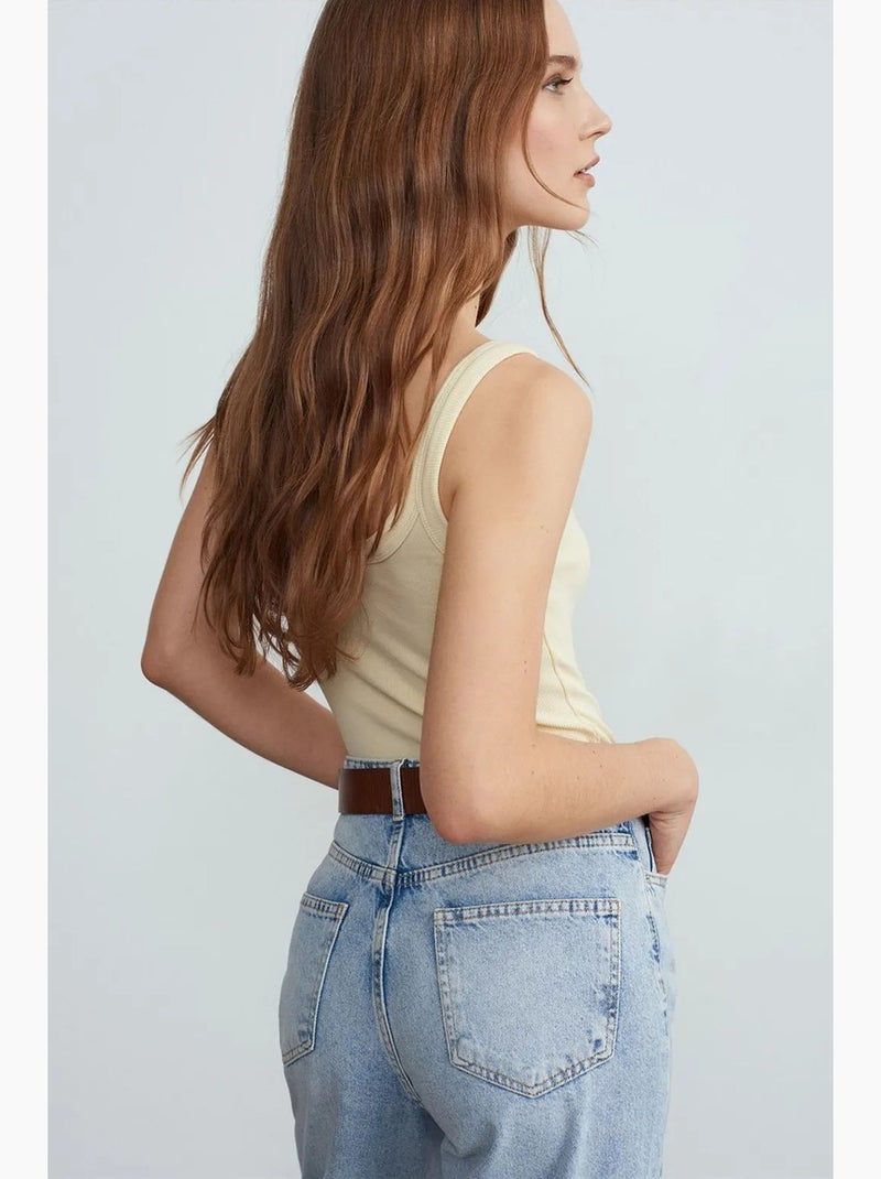 Body mouwloos rib katoenmix dilvin Lichtbeige - Kiabi