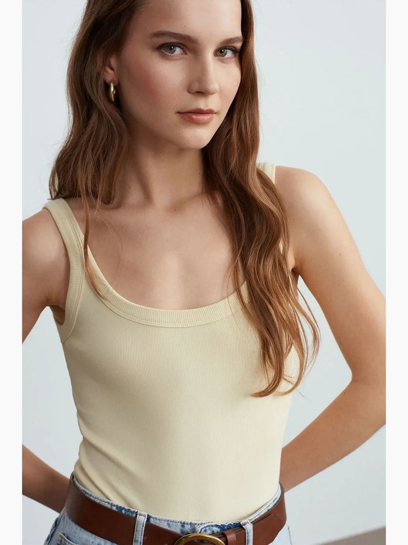 Body mouwloos rib katoenmix dilvin Lichtbeige - Kiabi