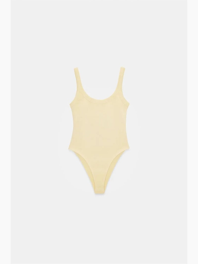 Body mouwloos rib katoenmix dilvin Lichtbeige - Kiabi