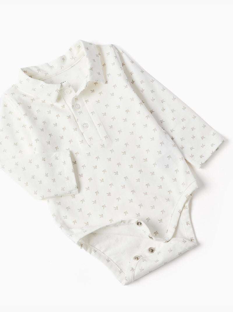 Body polo à manches longues + barboteuse en velours Beige clair - Kiabi