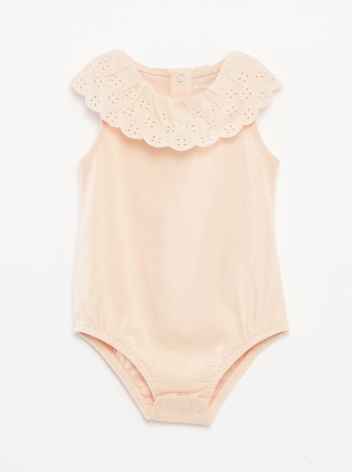 Body sans manches à col large en broderies anglaises - Kiabi