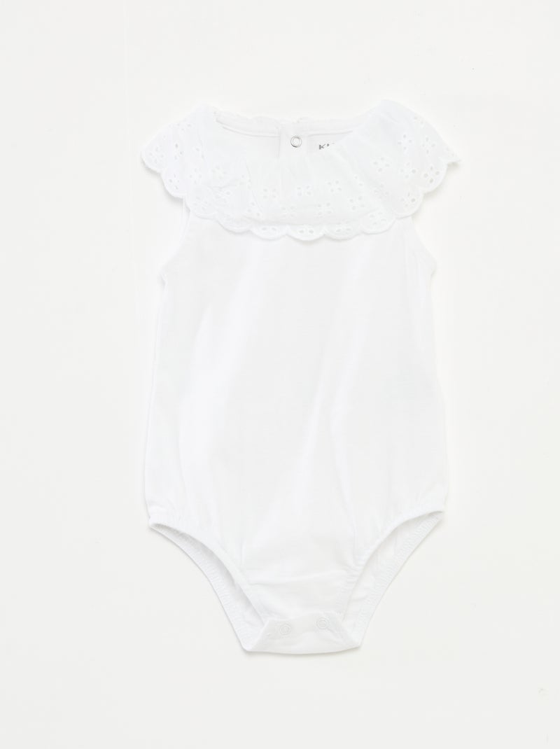 Body sans manches à col large en broderies anglaises blanc - Kiabi
