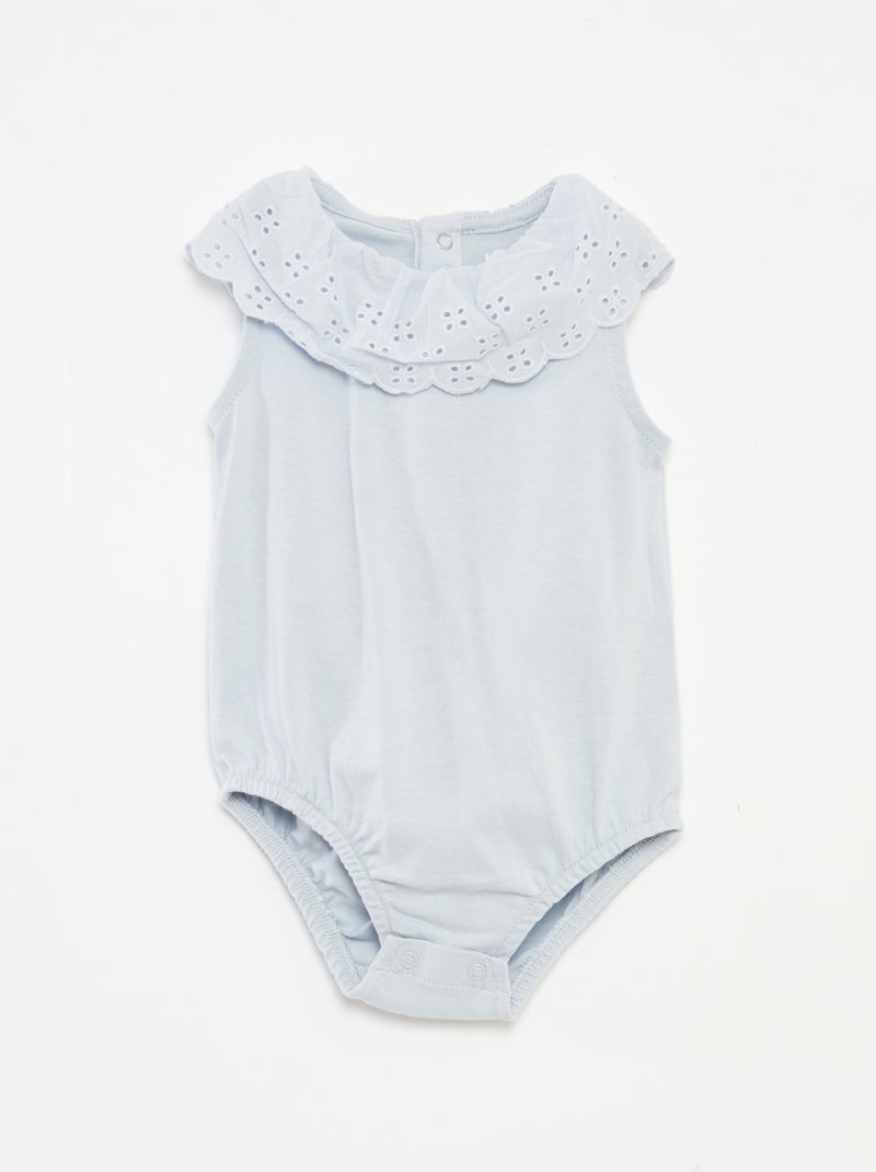 Body sans manches à col large en broderies anglaises BLEU - Kiabi